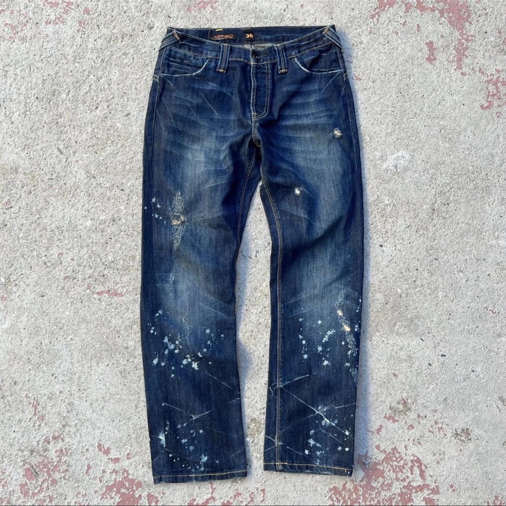 Ed Hardy Mens 32 x 31 Distressed Splatter Jeans Christian Audigier Y2K Grunge